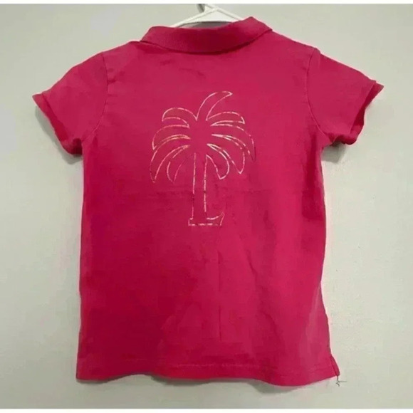 Lilly‎ Pulitzer girls Pink Pam tree Resort Fit Polo Shirt size 10 - Picture 3 of 4